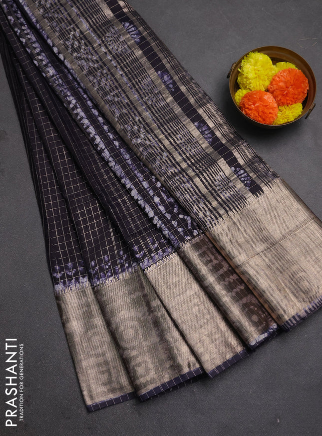 Black Semi Chanderi Saree - Batik Prints
