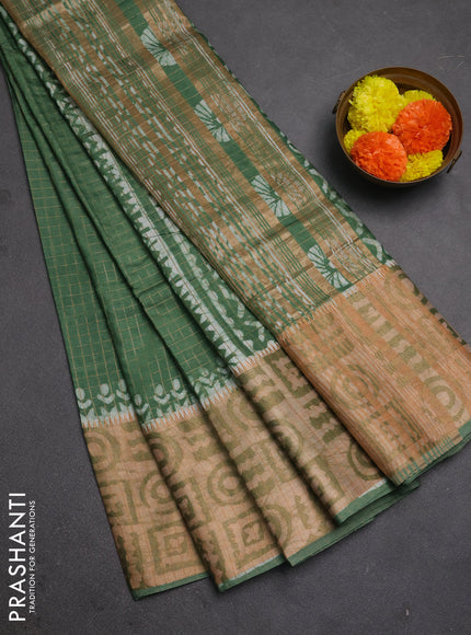 Green Semi Chanderi Saree - Batik Prints