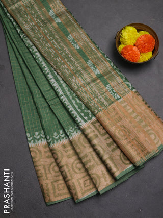 Green Semi Chanderi Saree - Batik Prints