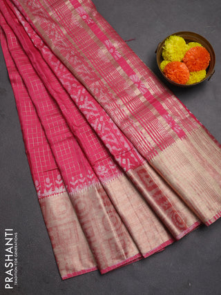 Pink Semi Chanderi Saree - Batik Prints