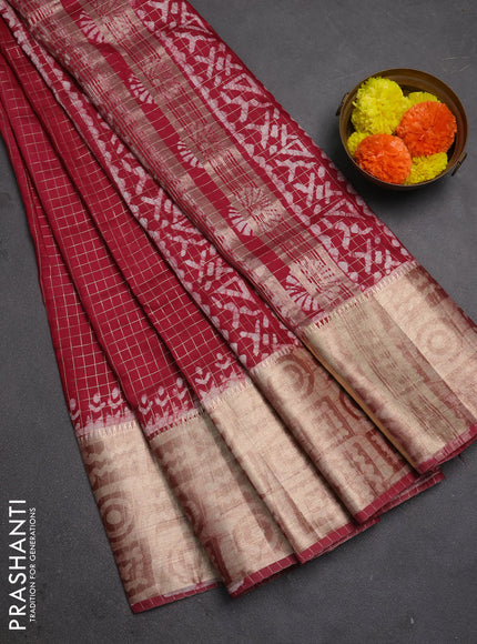 Maroon Semi Chanderi Saree - Batik Prints