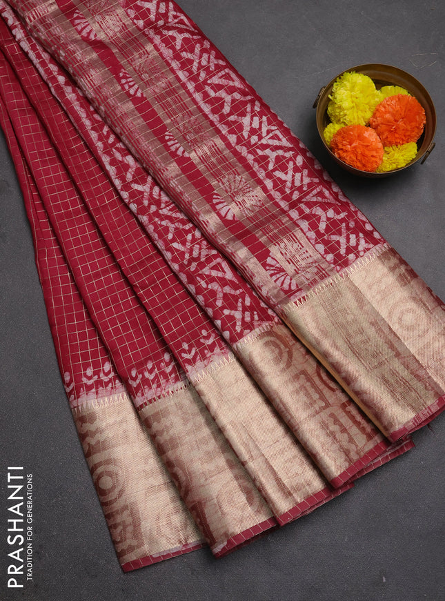 Maroon Semi Chanderi Saree - Batik Prints