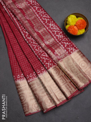 Maroon Semi Chanderi Saree - Batik Prints