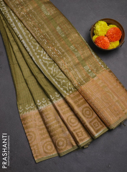 Mehendi Green Semi Chanderi Saree - Batik Prints