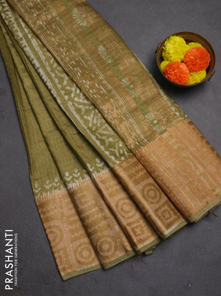 Mehendi Green Semi Chanderi Saree - Batik Prints