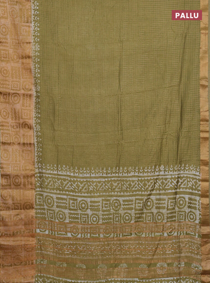 Mehendi Green Semi Chanderi Saree - Batik Prints