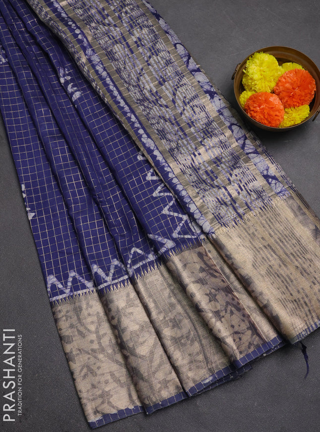 Blue Semi Chanderi Saree - Batik Prints