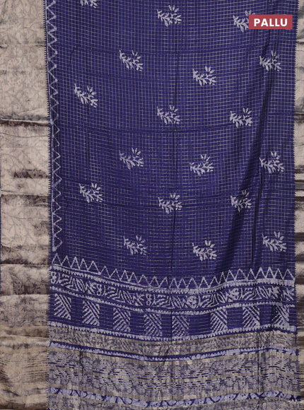 Blue Semi Chanderi Saree - Batik Prints