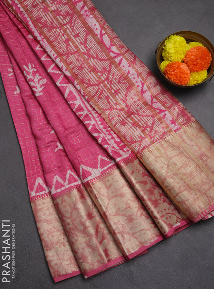 Pink Semi Chanderi Saree - Batik Prints