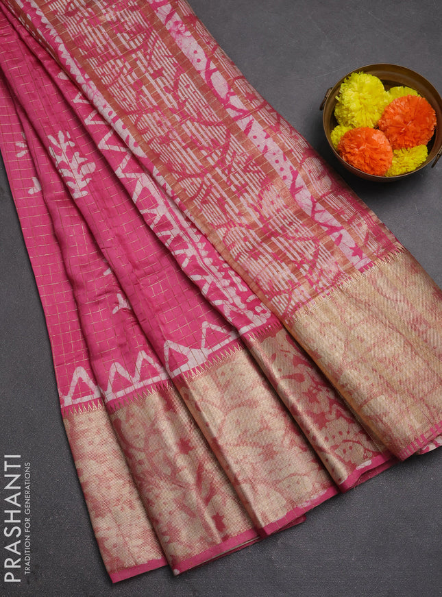 Pink Semi Chanderi Saree - Batik Prints