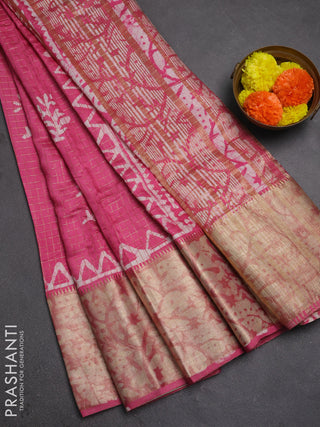 Pink Semi Chanderi Saree - Batik Prints