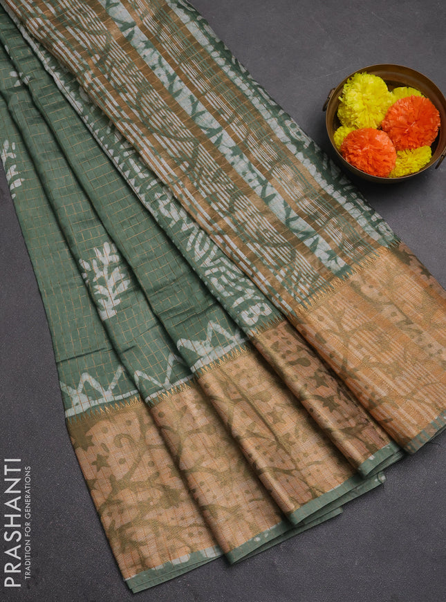 Pastel Green Semi Chanderi Saree - Batik Prints