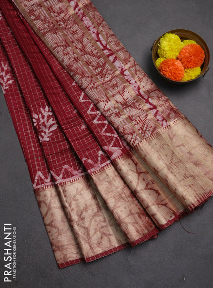 Maroon Semi Chanderi Saree - Batik Prints