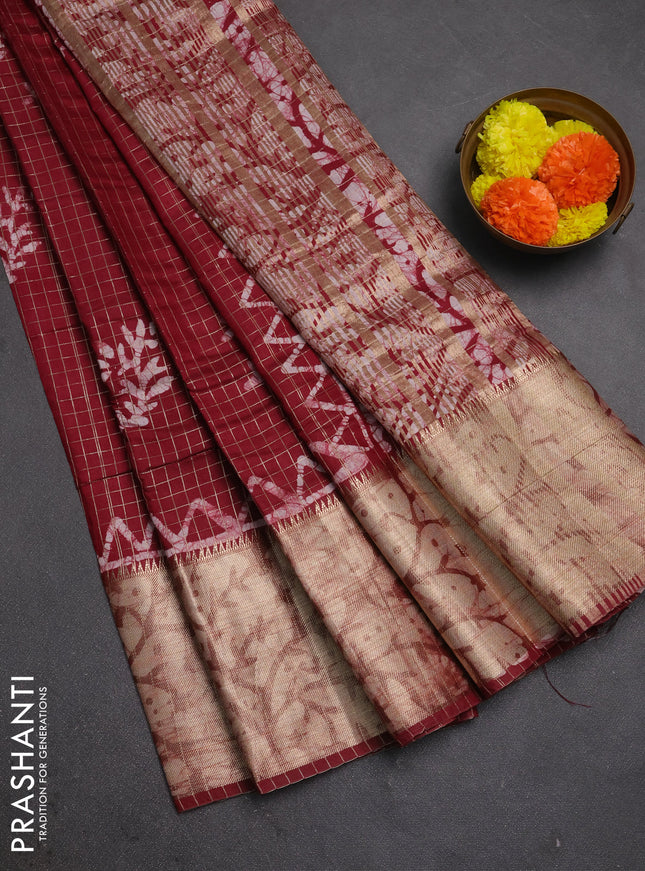 Maroon Semi Chanderi Saree - Batik Prints