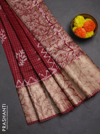Maroon Semi Chanderi Saree - Batik Prints