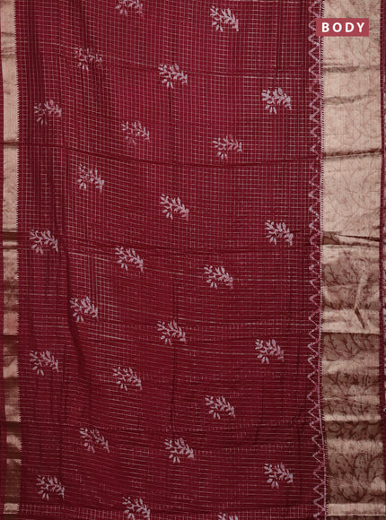Maroon Semi Chanderi Saree - Batik Prints