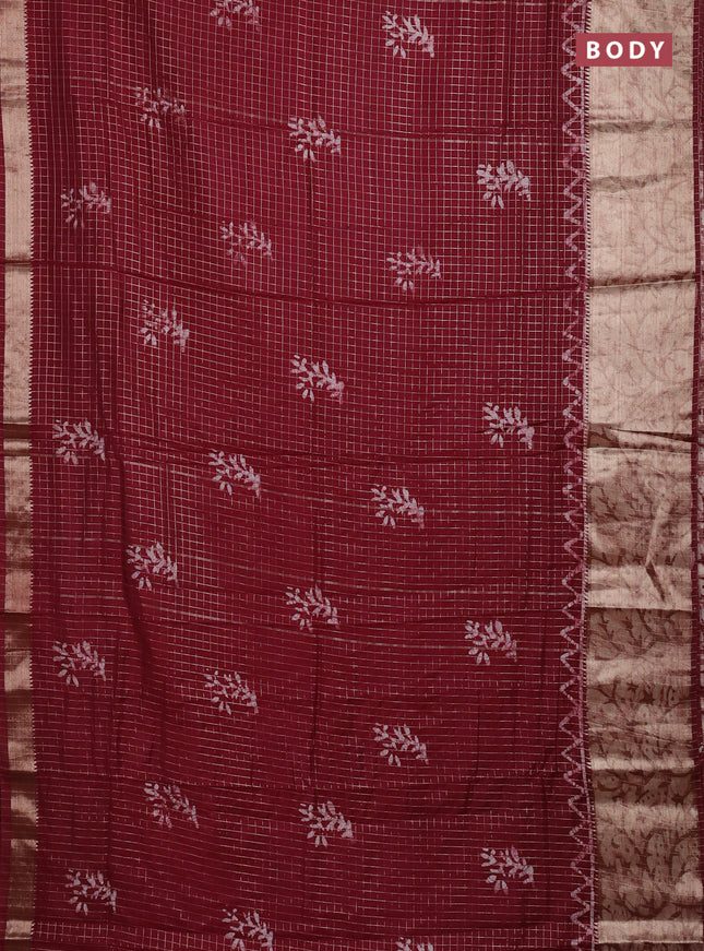 Maroon Semi Chanderi Saree - Batik Prints