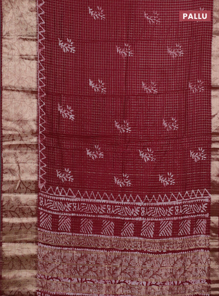 Maroon Semi Chanderi Saree - Batik Prints