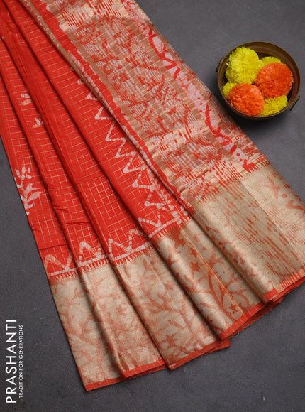 Orange Semi Chanderi Saree - Batik Prints