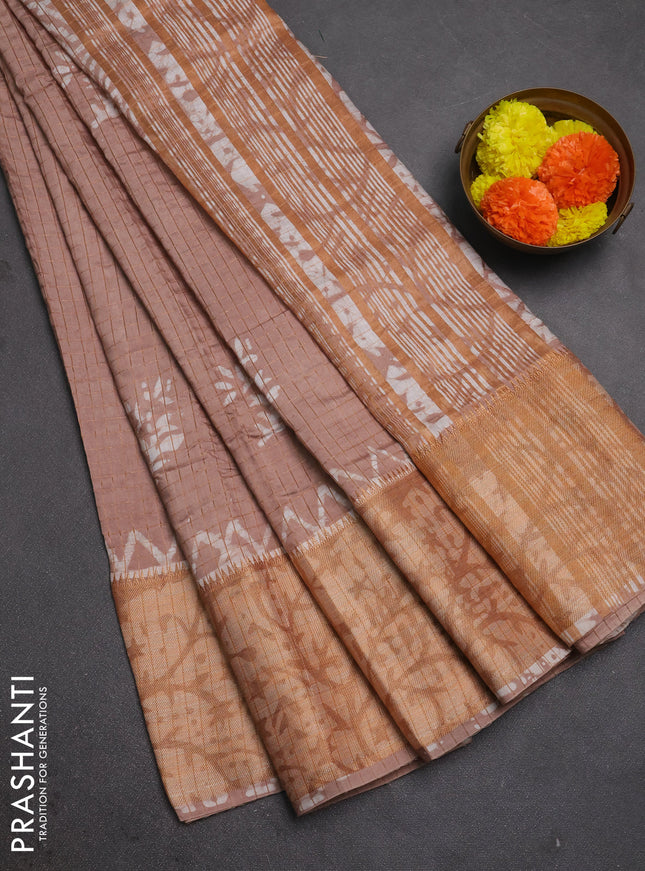 Beige Semi Chanderi Saree - Batik Prints