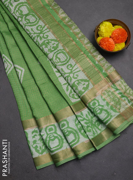 Green Semi Chanderi Saree - Batik Prints