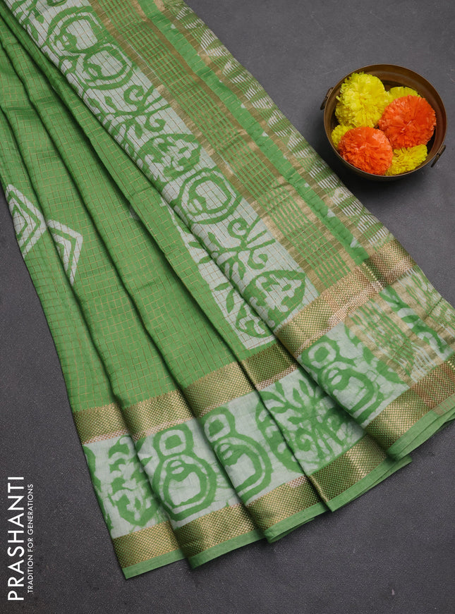 Green Semi Chanderi Saree - Batik Prints