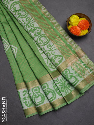 Green Semi Chanderi Saree - Batik Prints