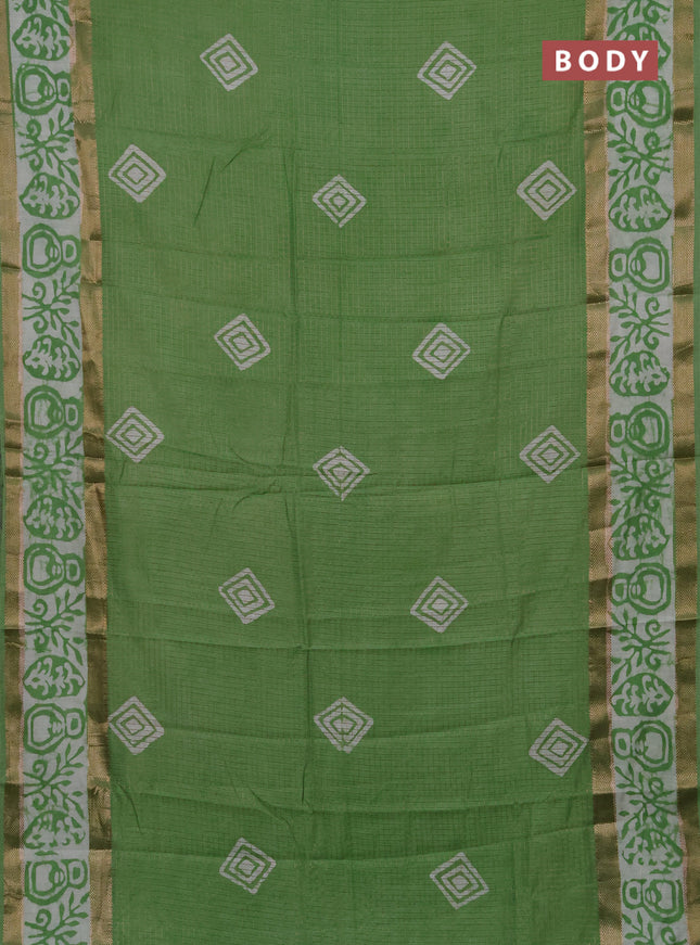 Green Semi Chanderi Saree - Batik Prints