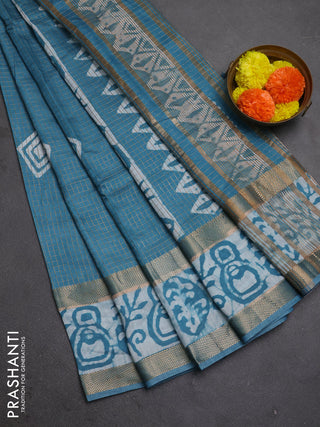 Teal Blue Semi Chanderi Saree - Batik Prints