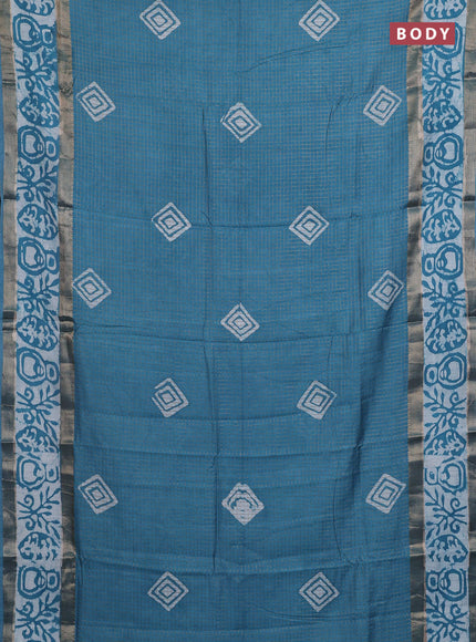 Teal Blue Semi Chanderi Saree - Batik Prints