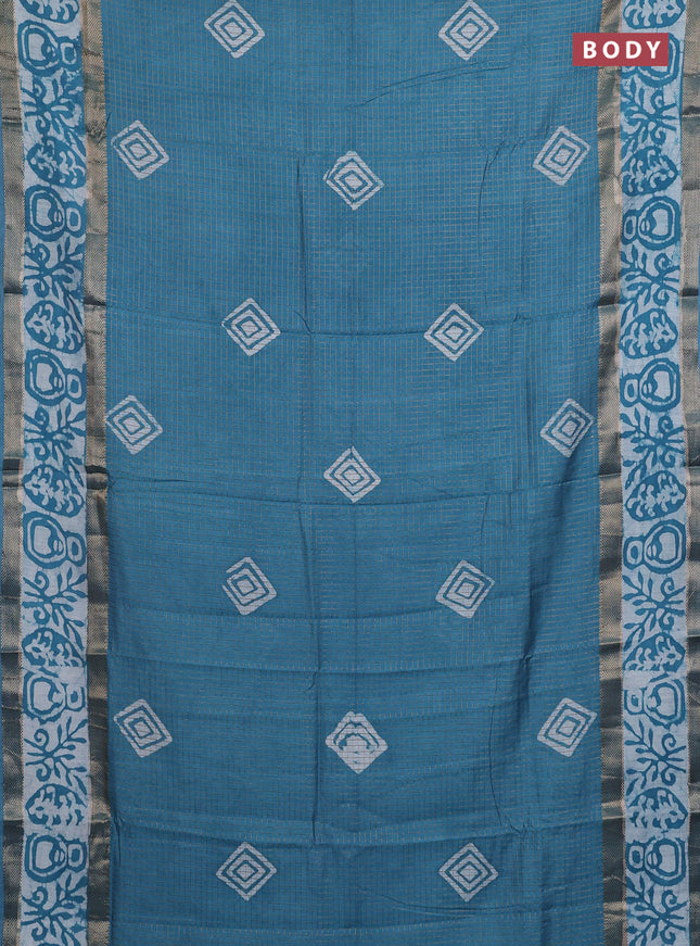 Teal Blue Semi Chanderi Saree - Batik Prints