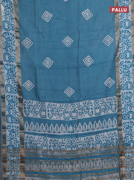 Teal Blue Semi Chanderi Saree - Batik Prints