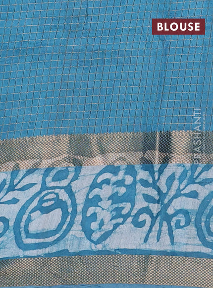 Teal Blue Semi Chanderi Saree - Batik Prints