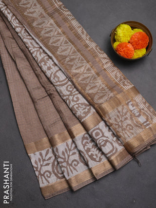 Grey Semi Chanderi Saree - Batik Prints