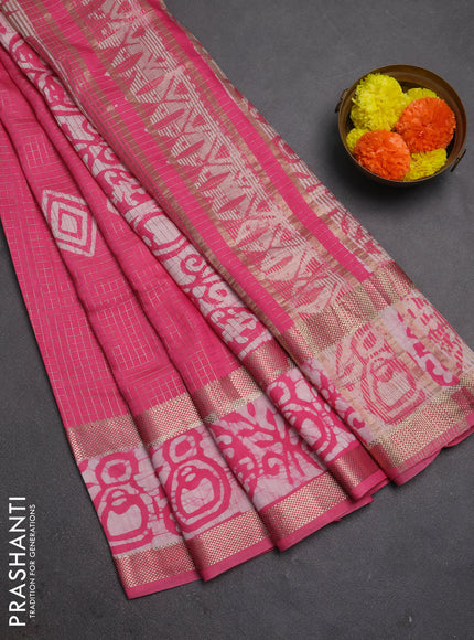 Pink Semi Chanderi Saree - Batik Prints