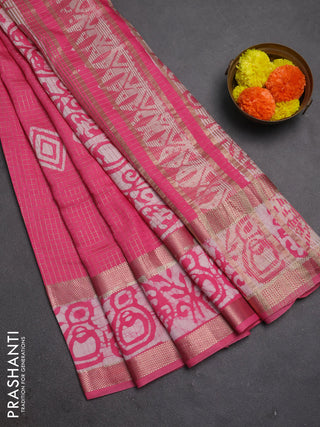 Pink Semi Chanderi Saree - Batik Prints