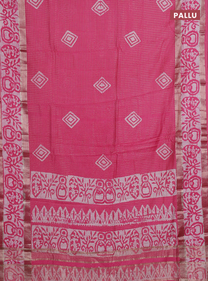 Pink Semi Chanderi Saree - Batik Prints