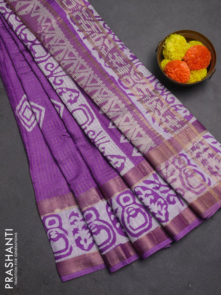 Lavender Semi Chanderi Saree - Batik Prints