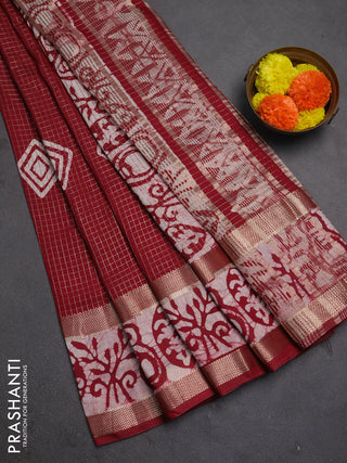 Maroon Semi Chanderi Saree - Batik Prints