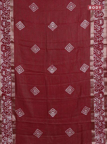 Maroon Semi Chanderi Saree - Batik Prints