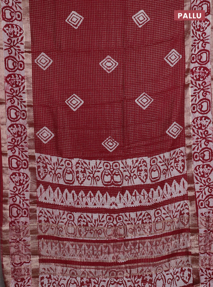 Maroon Semi Chanderi Saree - Batik Prints