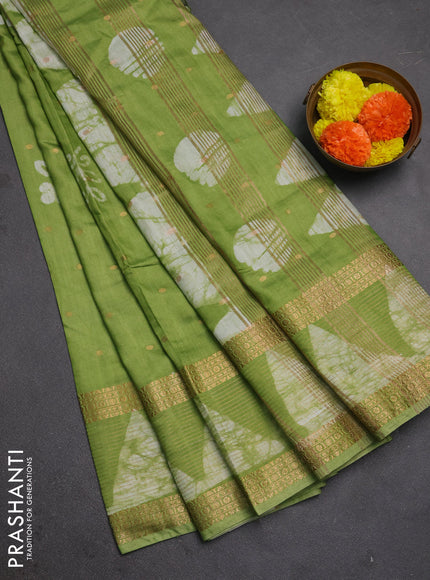 Green Semi Chanderi Saree - Batik Prints