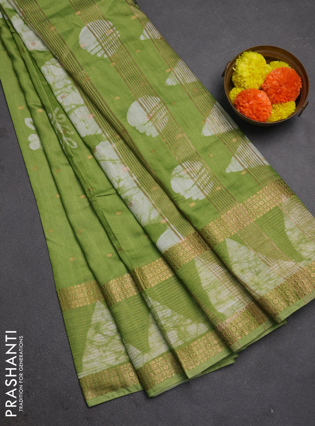 Green Semi Chanderi Saree - Batik Prints