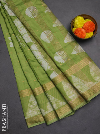 Green Semi Chanderi Saree - Batik Prints