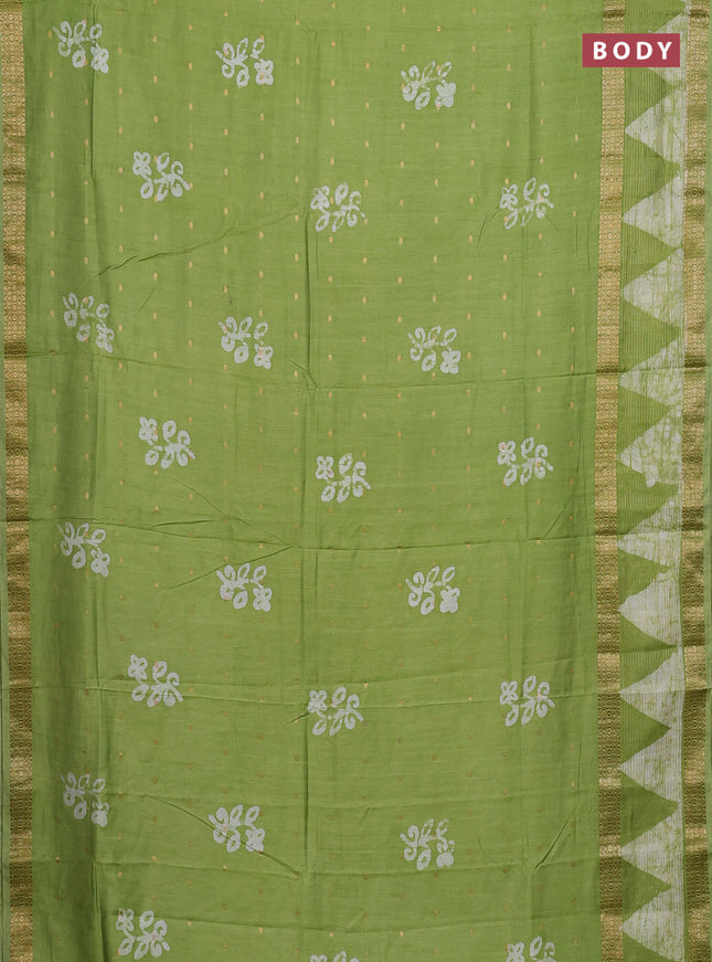 Green Semi Chanderi Saree - Batik Prints