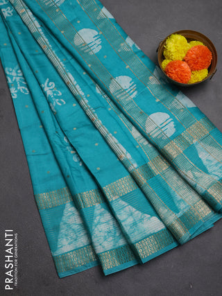 Teal Green Semi Chanderi Saree - Batik Prints