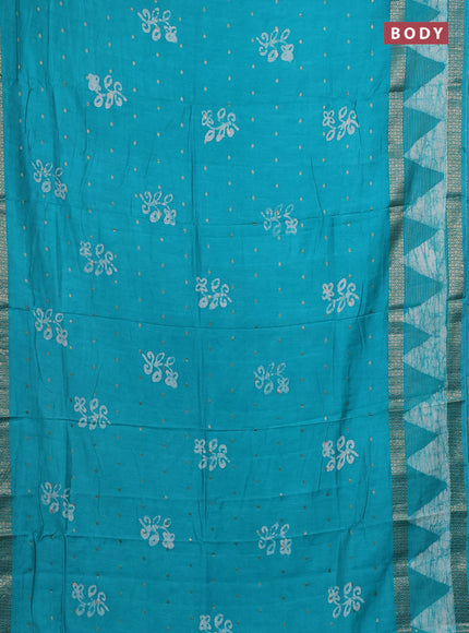 Teal Green Semi Chanderi Saree - Batik Prints