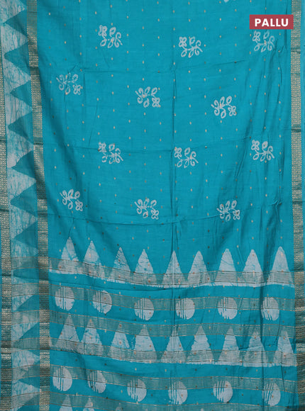 Teal Green Semi Chanderi Saree - Batik Prints