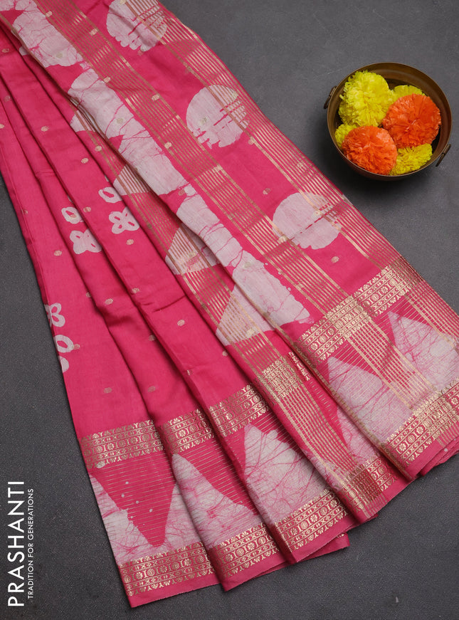 Pink Semi Chanderi Saree - Batik Prints