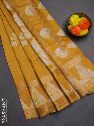 Mustard Yellow Semi Chanderi Saree - Batik Prints